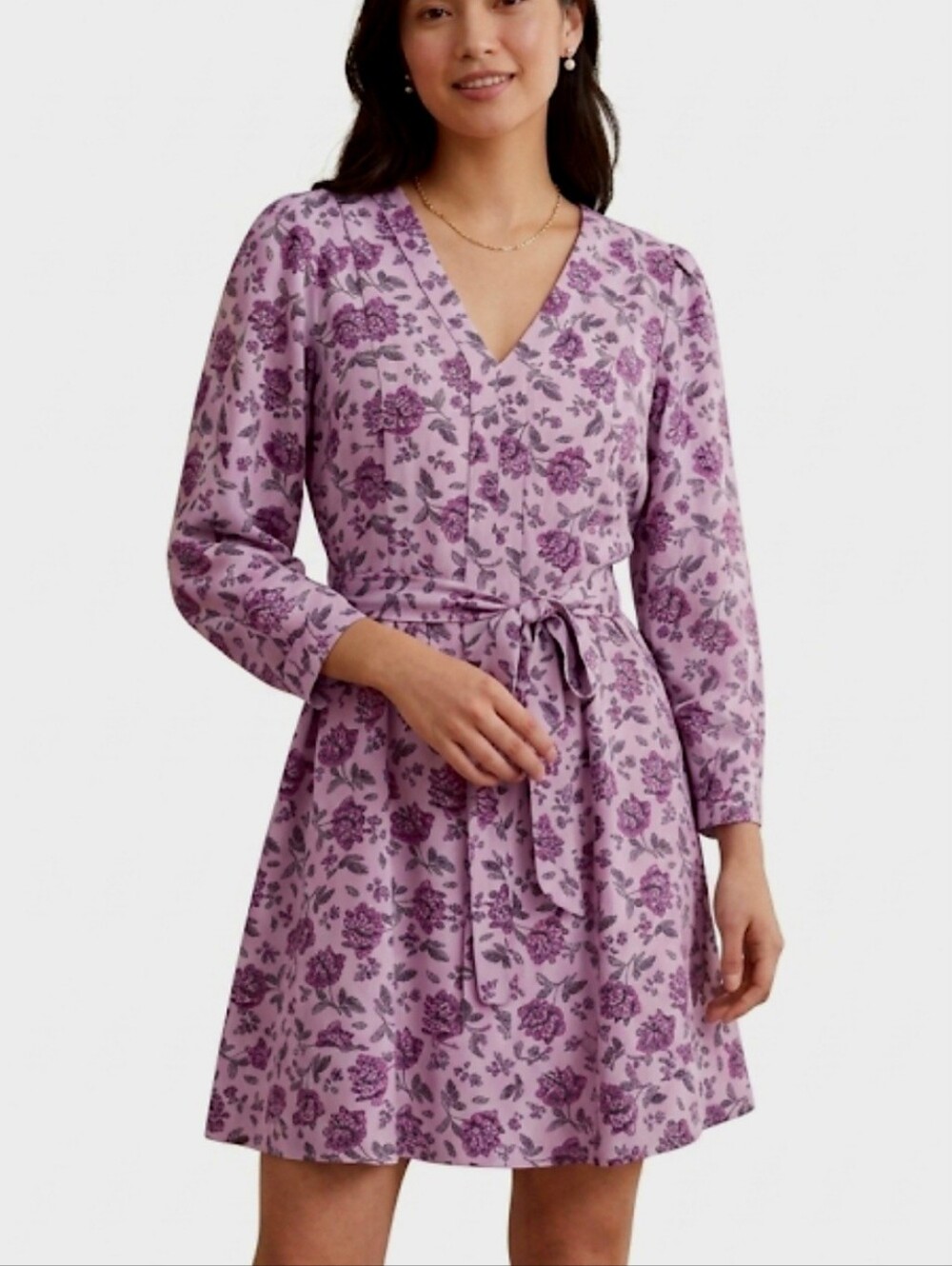 Loft Lavender Purple Floral Mini Dress Size Small Romantic
